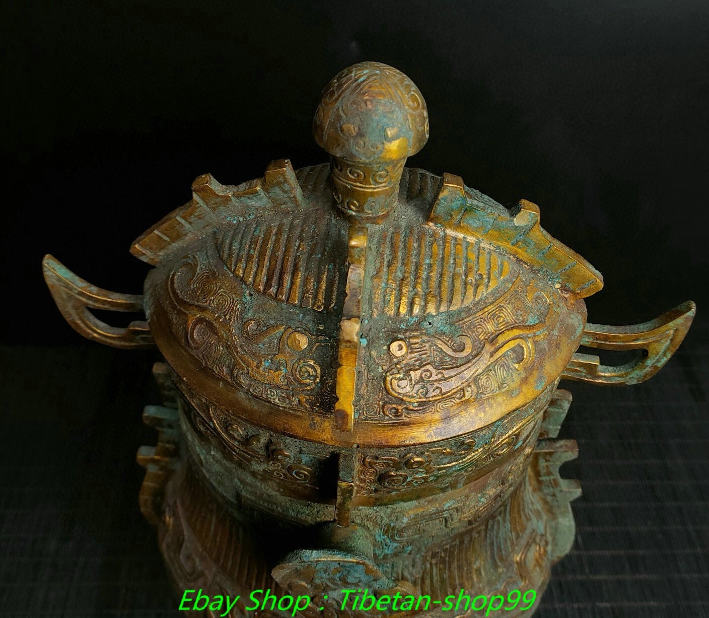 15.3''Old Chinese Dynasty Bronze Ware Gilt Inscription Bird Portable Pot Bottle