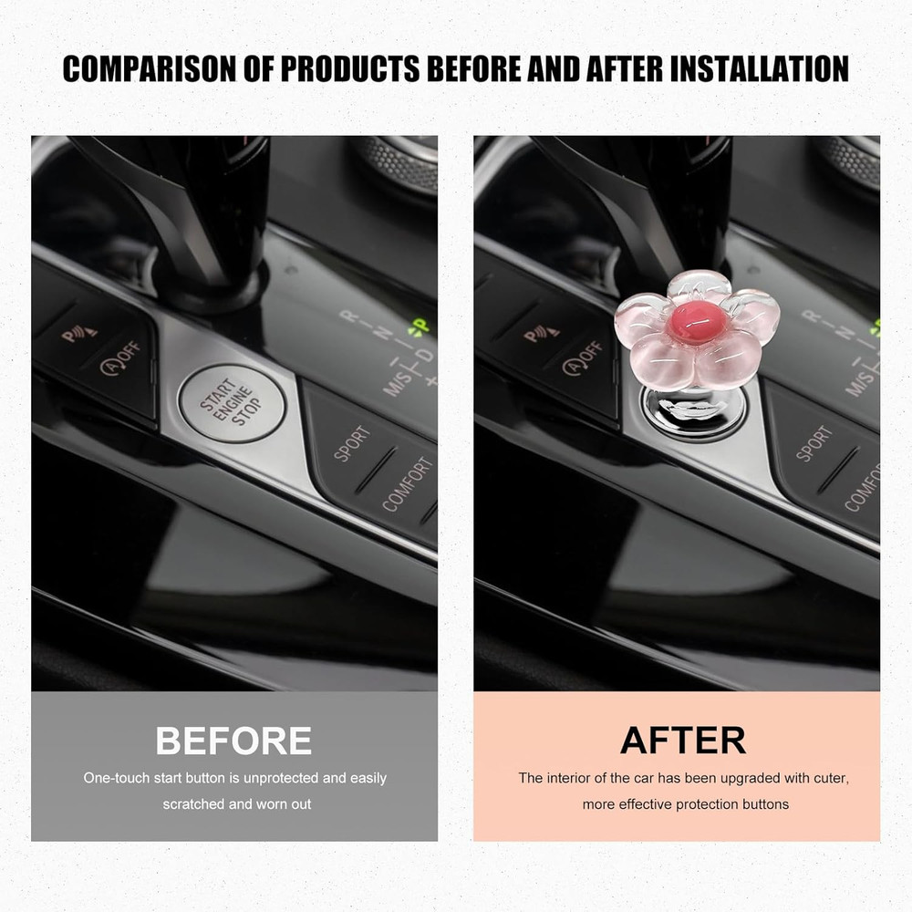 Push to Start Button Cover, Resin Flower Engine One-Touch Starter Ignition Switc