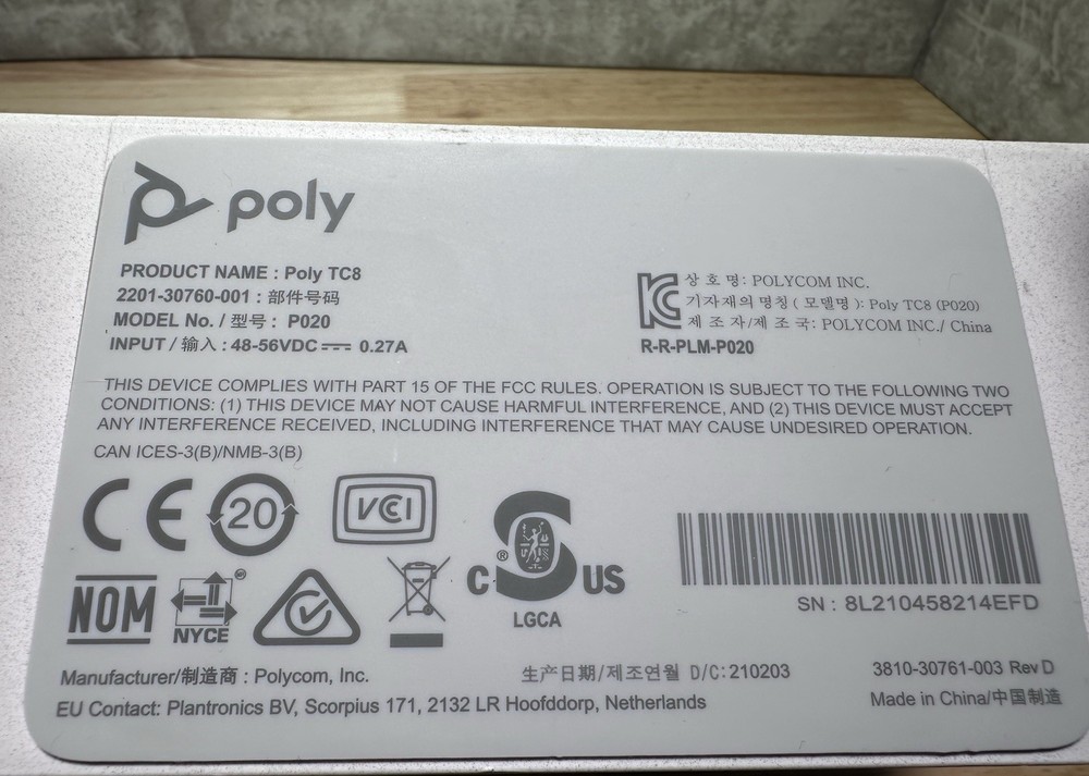 Poly TC8 P020 Touch Screen Conference Controller Display Untested As-Is Parts
