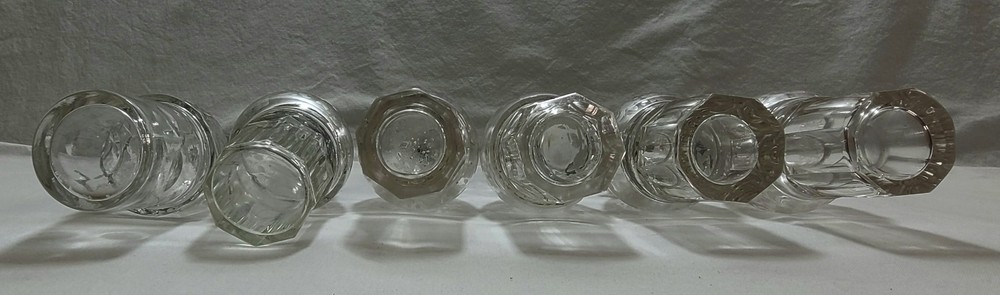 Antique Cruet Castor Set 6 Bottles / Inserts Glow Under Black Light Silverplate