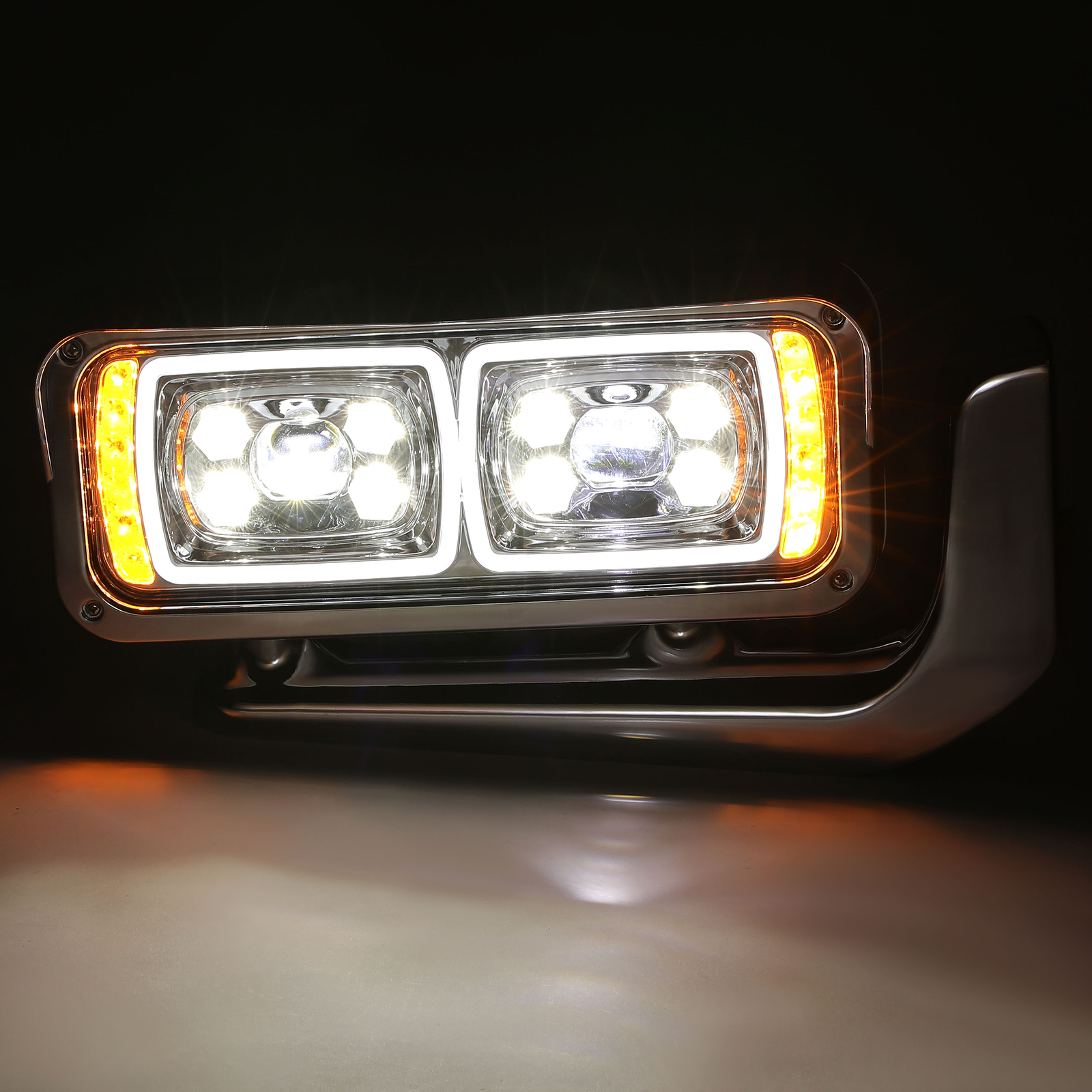 LED Signal Chrome Projector Headlights w/Mounting Arms For Peterbilt 359 379 389