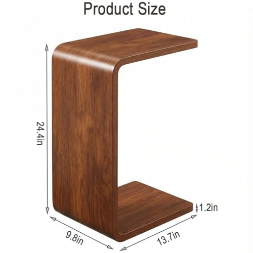 C Shaped End Table for Couch - Wooden Sofa Side Table, Slide Under Walnut