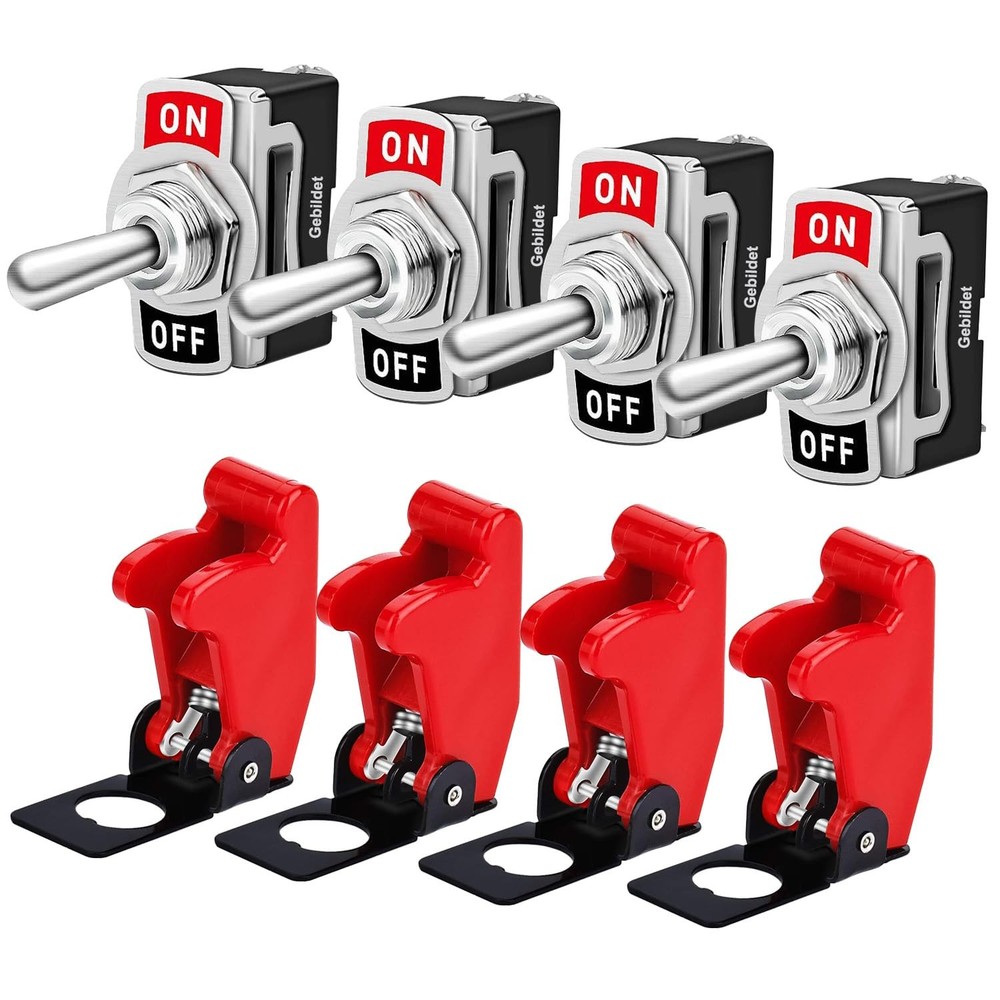 Universal Rocker Toggle Switch Waterproof Cap 10A/12VDC 2 Pin SPST 4 Pack
