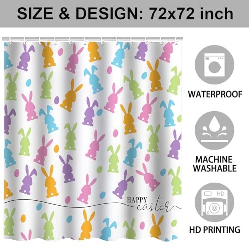Easter Shower Curtain, Easter Bunny Shower Curtains for Multicolor White