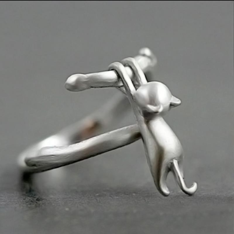 925 Sterling Silver Cat Branch Adjustable Ring for Women Elegant Jewelry Gifts!