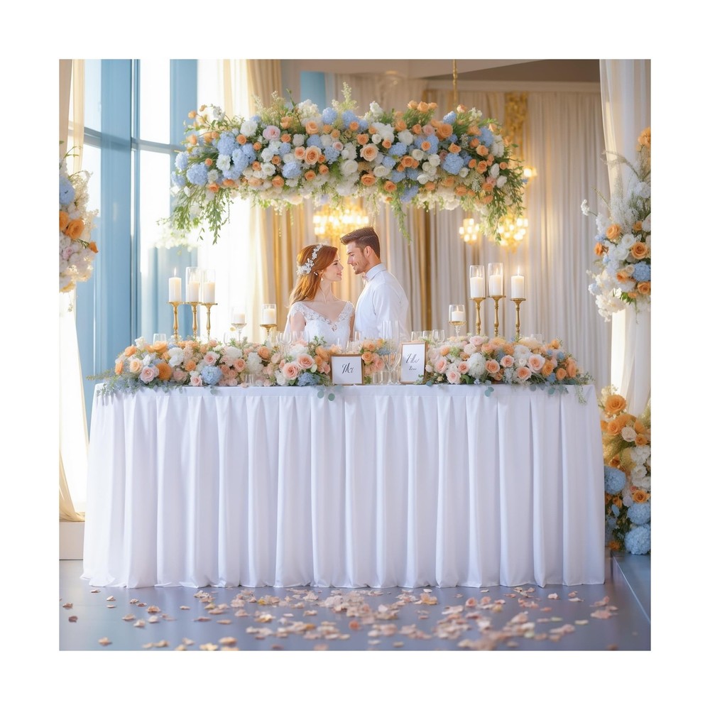 8 Pack White Rectangle Tablecloth 8 FT Stretch Spandex Fitted Table Cloth for...