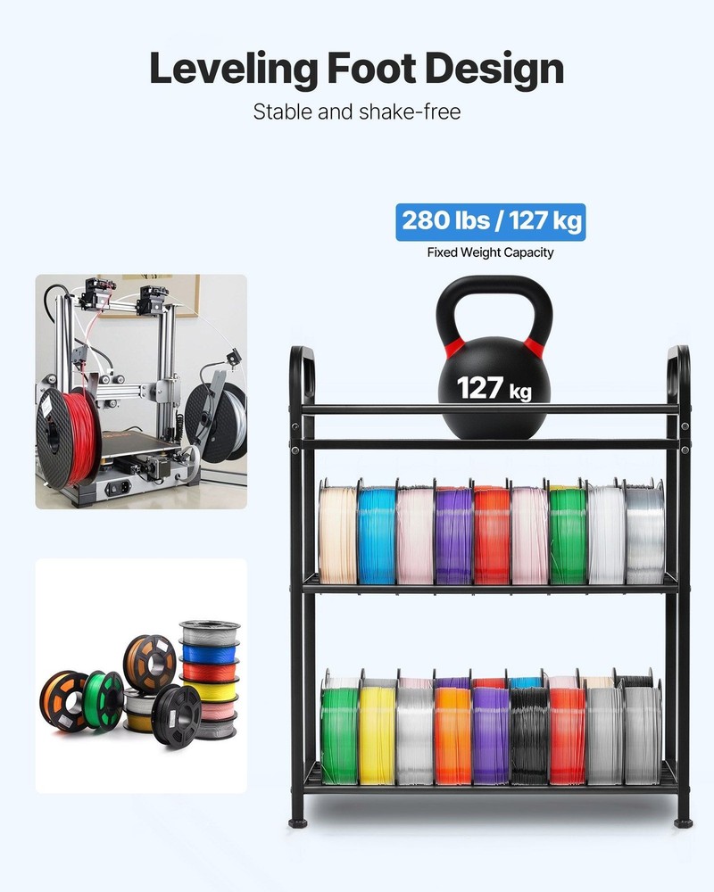 Efficient 3-Tier Filament Management Rack 280lb Frame with MDF Layers