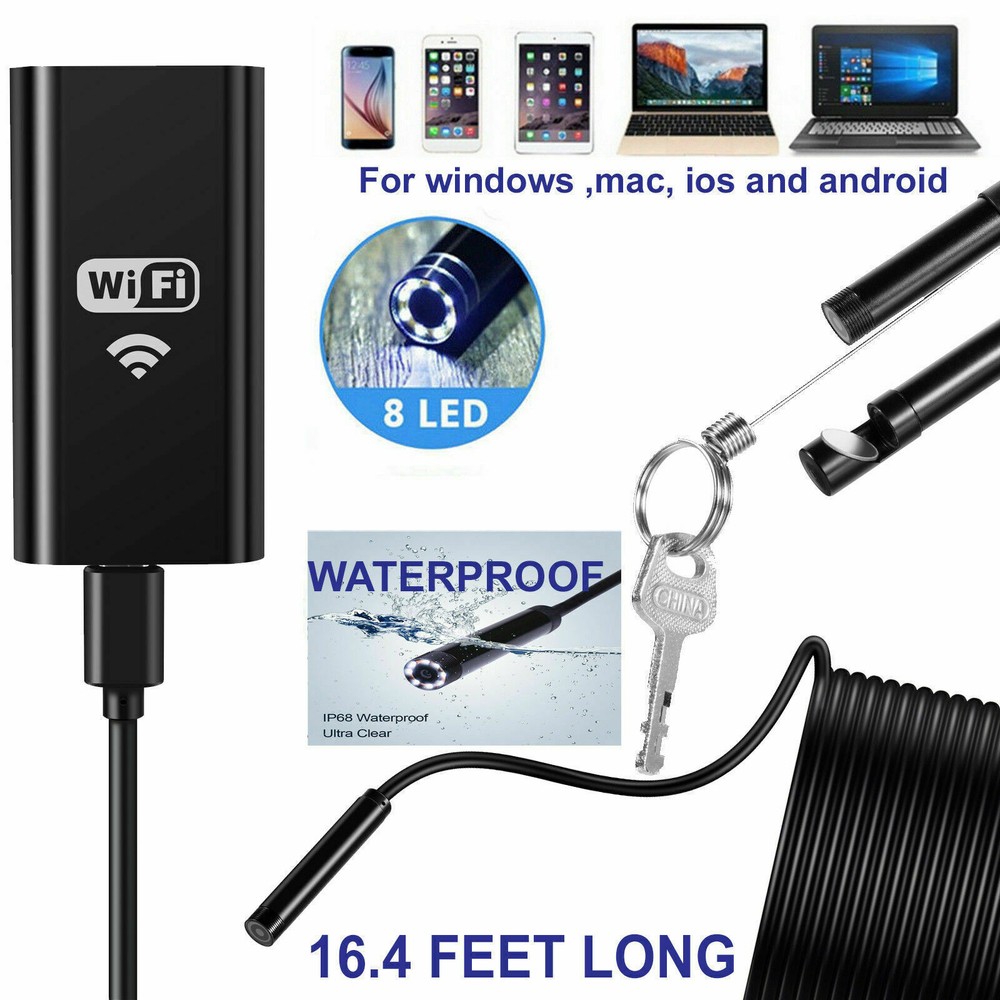 5M 8LED WiFi Borescope Endoscope Snake Inspection Camera for iPhone Android iOS