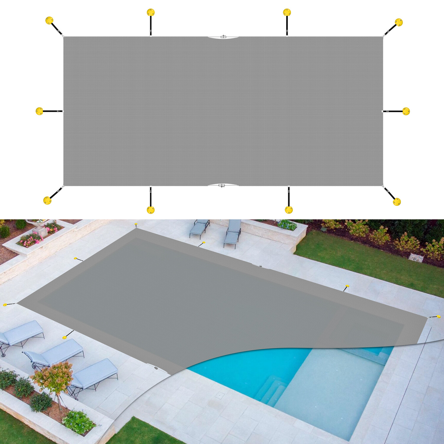 Inground Winter Pool Cover Rectangle Swimming Heavy Duty Safety Mesh Cover Gray