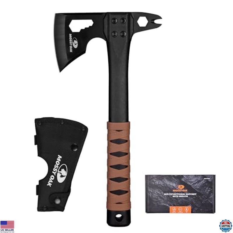 12" Camping Axe Hatchet with Sheath, Compact Outdoor Multitool, Non-Slip Handle