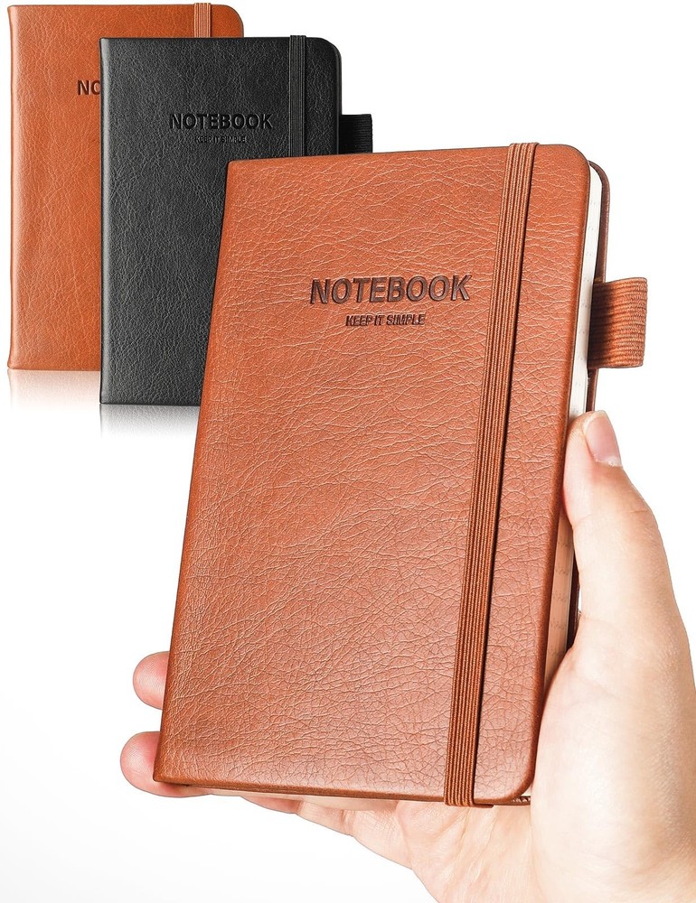 AISBUGUR Pocket Notebook Small 2-Pack, 3.7" x 2pack, 1Black 1Brown