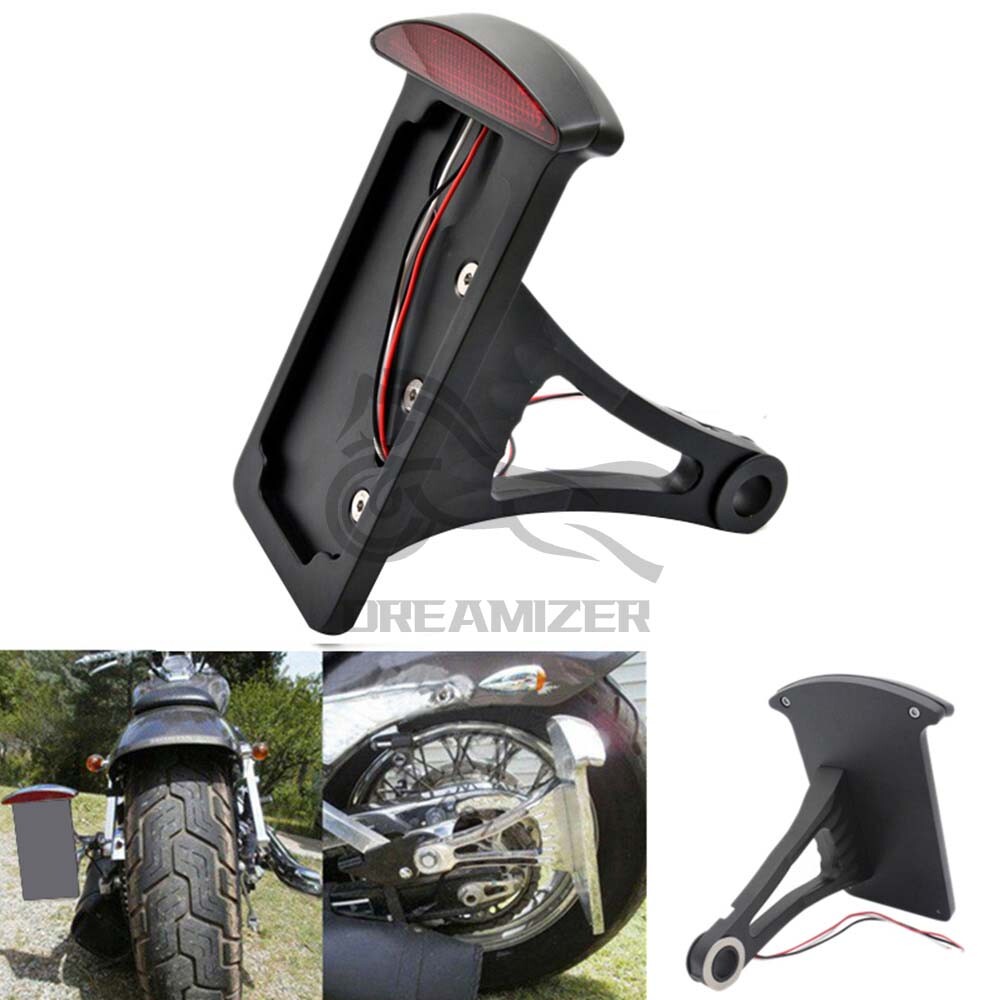 Black Vertical Side Mount License Plate Holder Bracket Tail Light for Harley