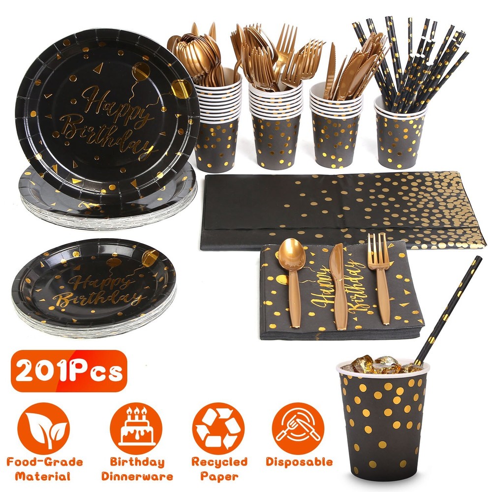 Disposable Dinnerware Set (25 Guests) Plastic Plates Cups Fork for Party Wedding