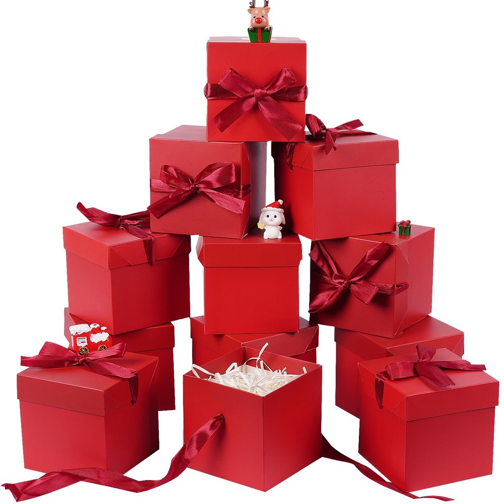 Elephant-package 12Pack Small Gift Boxes with Lids, Red Gift Boxes with Ribbo...