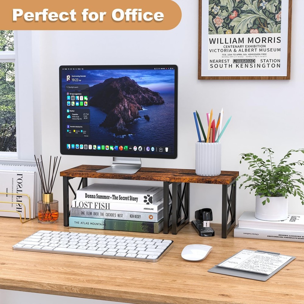 Desk Shelf, 2 Tier Wood Desktop Bookshelf, Adjustable Freestanding Stackable ...