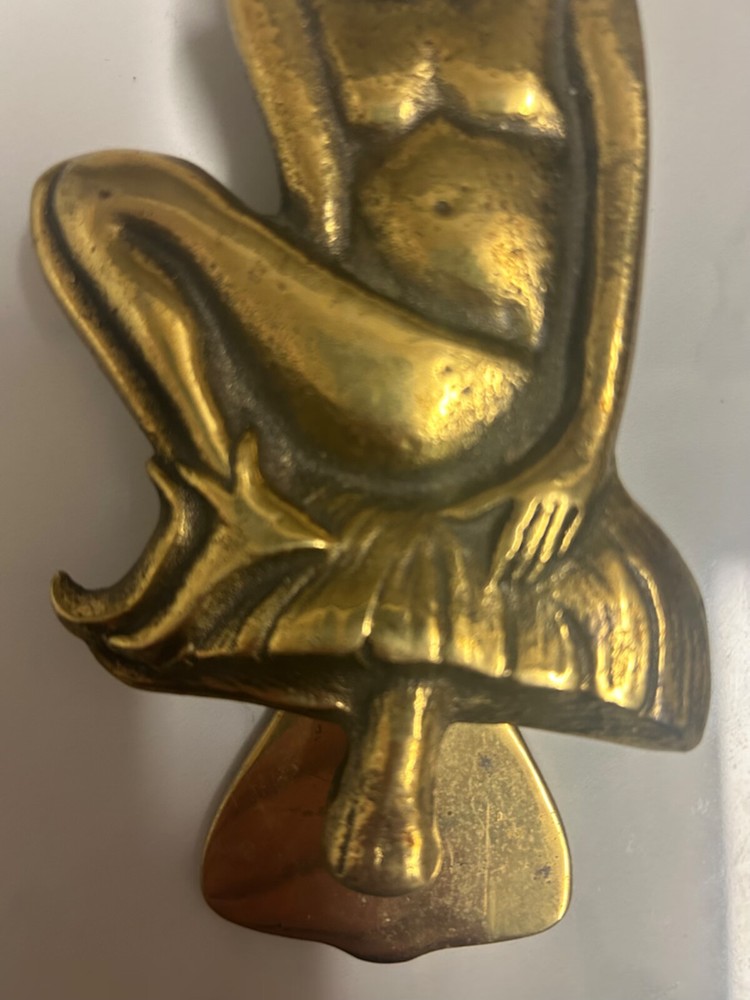 Vintage Brass Pixie Door Knocker Sitting on Toadstool, 17 cm x 8 cm