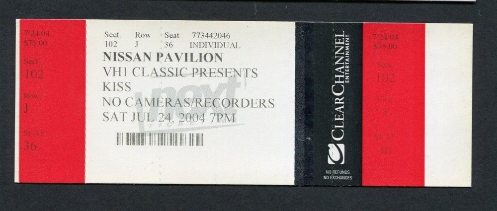 Original 2004 Kiss unused concert ticket Bristow VA VH1 Classics Presents