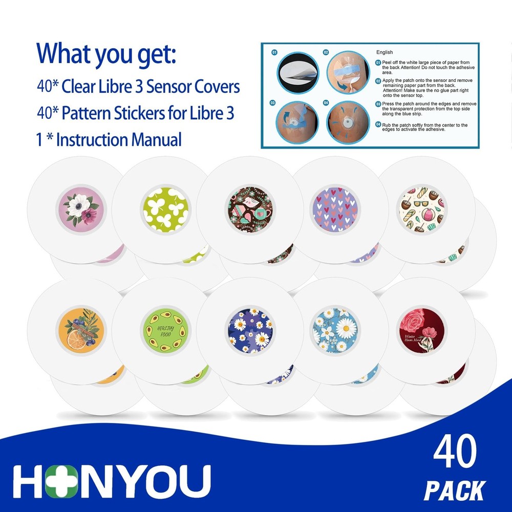 40Pack Libre 3 plus Sensor Covers Waterproof Freestyle Sensor Stickers Sets