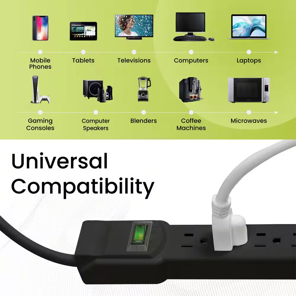 6-Outlet Surge Protector with 6 Ft. Cord, Black