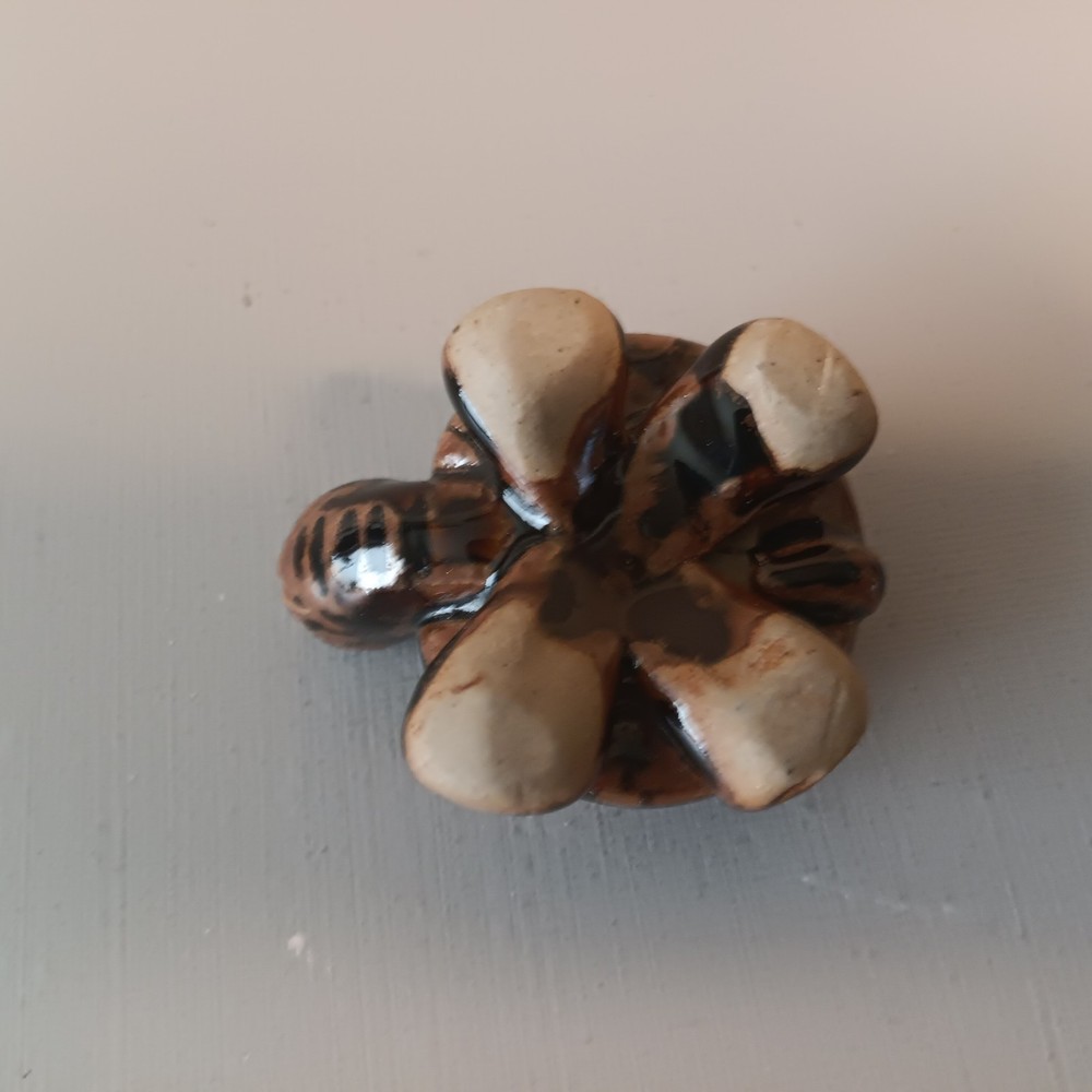 Turtle Figurine Small Embellished Shell Ceramic Pottery Glazed
