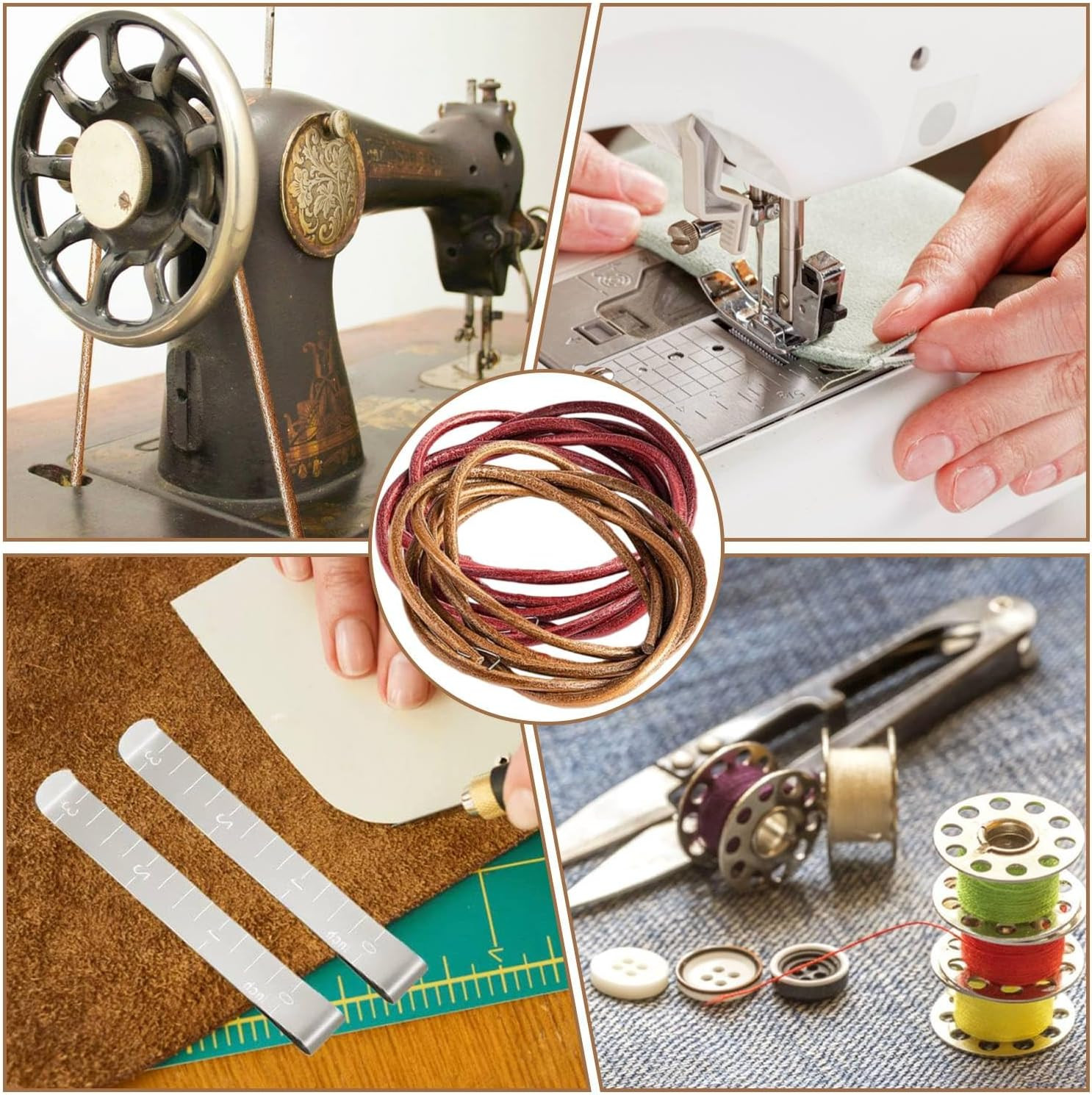 2 PCS Treadle Sewing Machine Belt, 72 Inch 3/16" Replacement Leather Belt with H