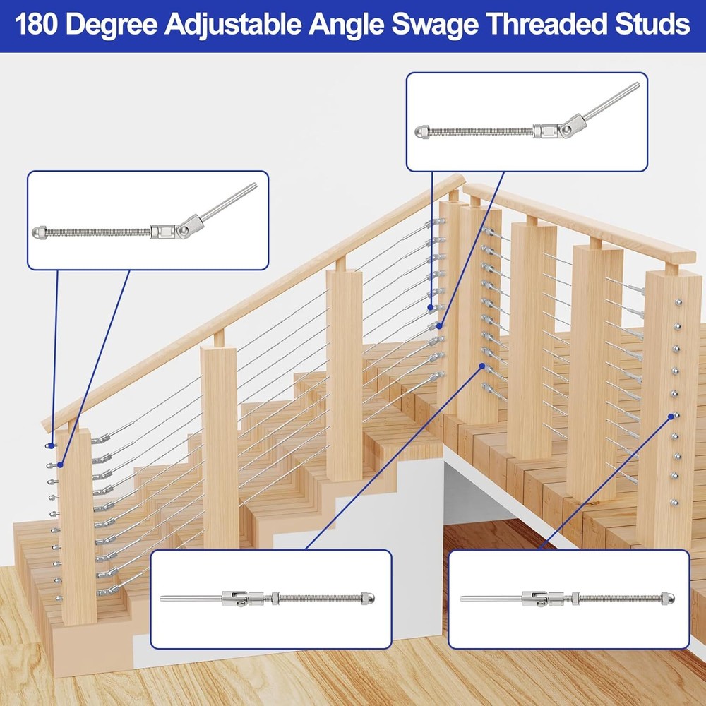 6" Long Angled Swage Threaded Stud 1/8" 180 Degree Adjustable Angle NEW 10 Pack