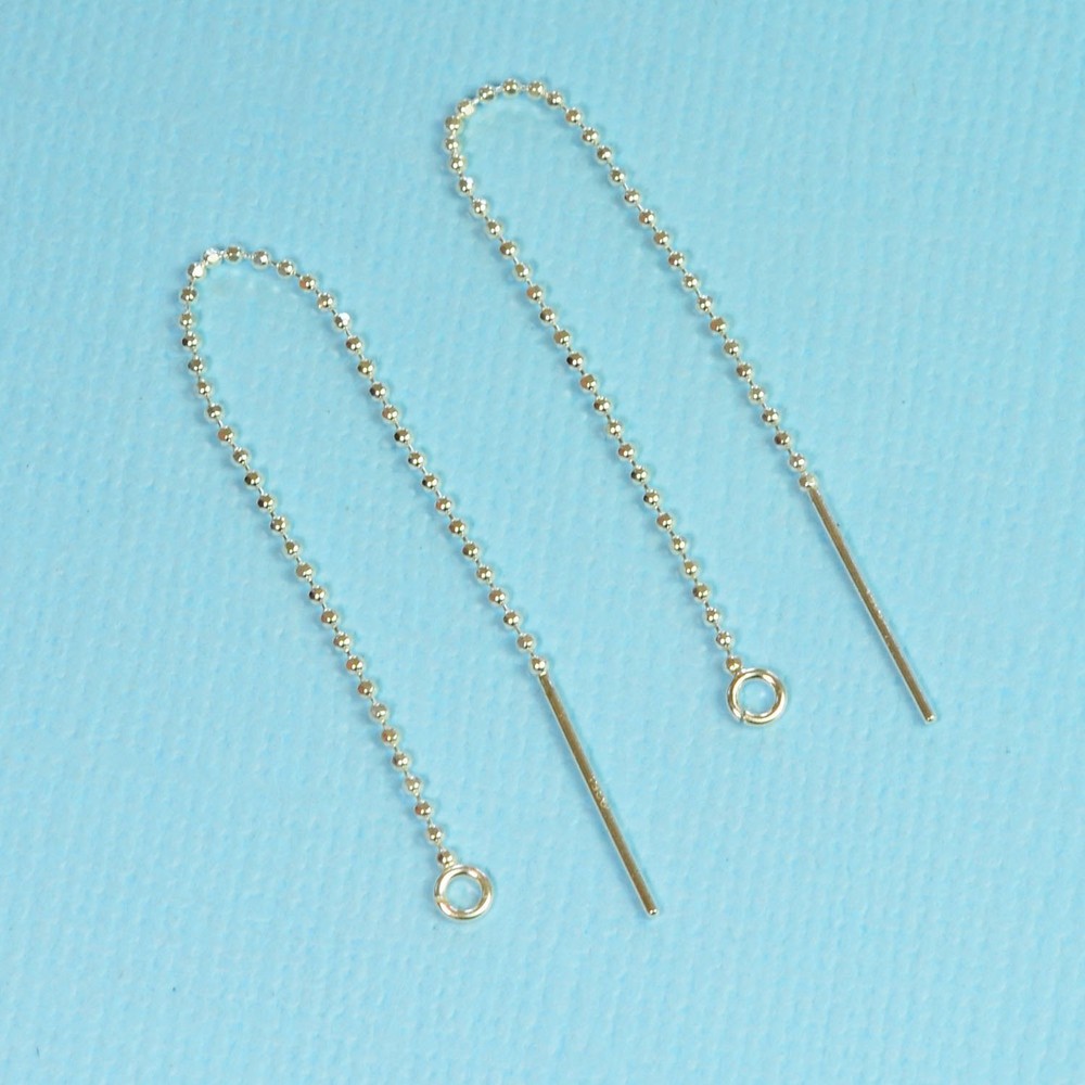 925 Sterling Silver Ear Thread Earwire with loops 3 Inch Length