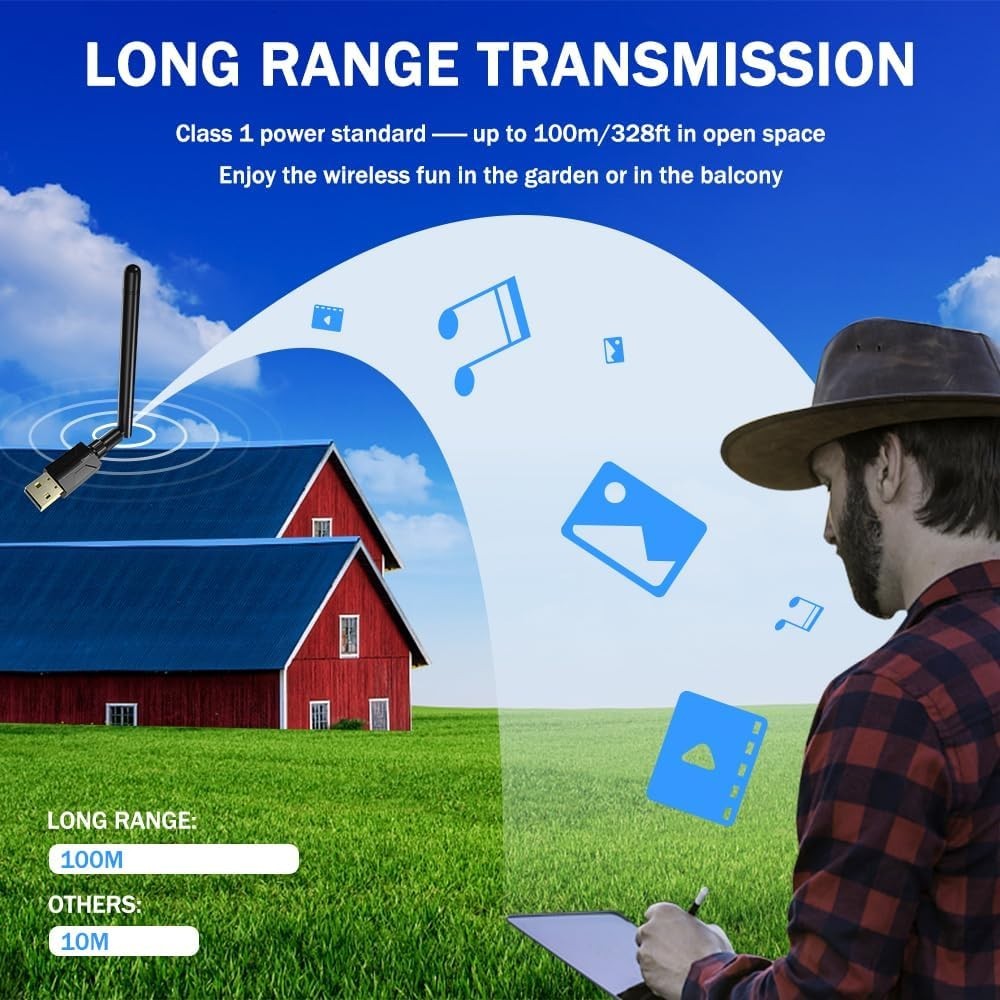 High-Performance USB Bluetooth 5.1 Adapter: Extend Your Wireless Range to 300FT