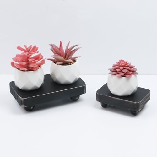2Pcs Rectangular Wood Carved Stand Base,Chinese Solid Wood Base, Black Vase