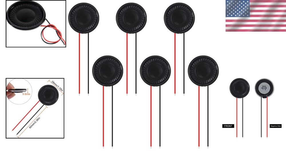 Versatile 6 Pack 28mm 2W Loudspeakers with 8 Ohm Compatibility for Electronics