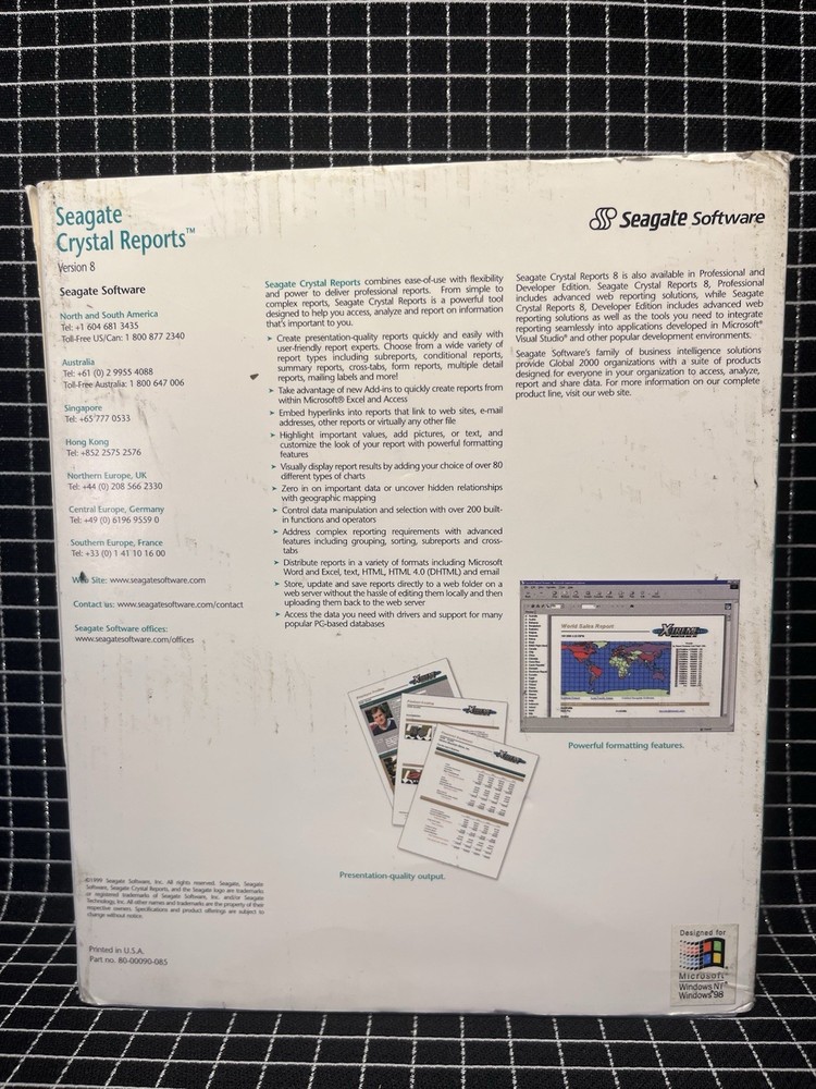 SEAGATE CRYSTAL REPORTS SOFTWARE STANDARD Full Version 8 with Key Code Boxed