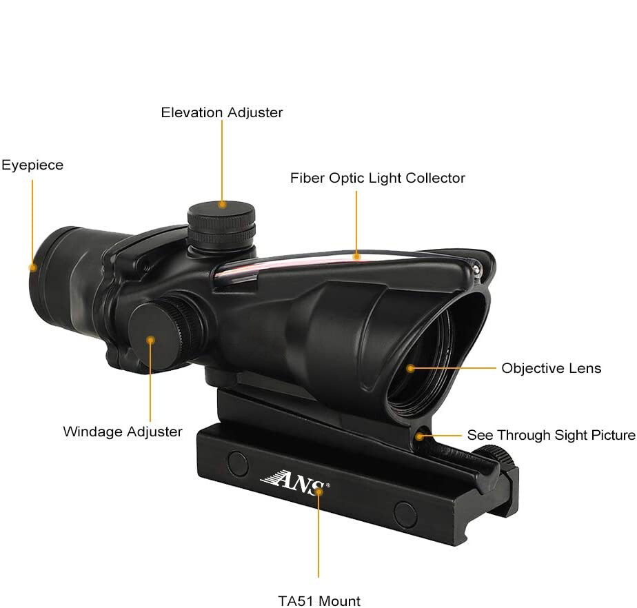 1x32 Tactical Red Dot Sight Scope with Red Fiber