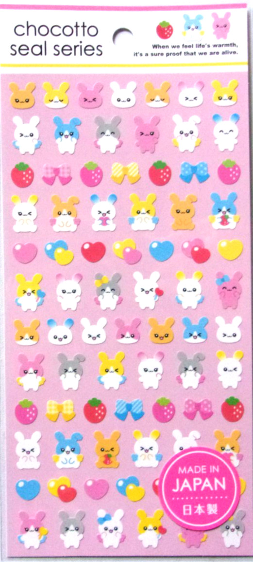 GAIA Rabbit Angel Sticker Sheet Made in Japan Strawberry Heart Ribbon