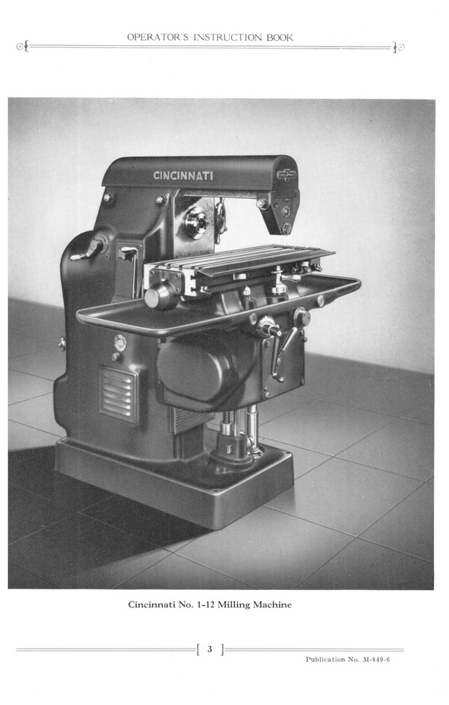 Cincinnati Nos 1-12 1-18 Plain Automatic Milling Machine EA Operator Manual 1152