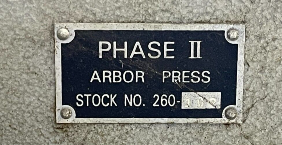 PHASE TWO ARBOR PRESS 260-102 2 TONS RAM HEIGHT 14"