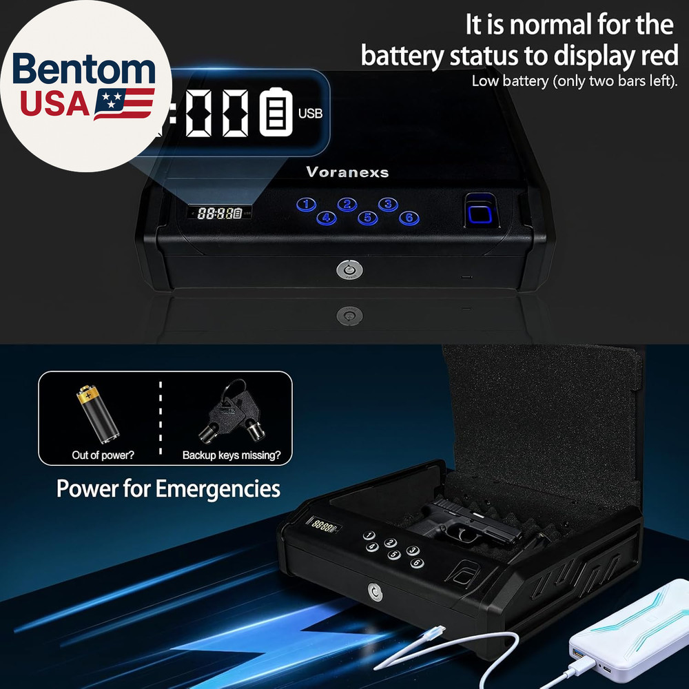Gun Safe，With 3 Quick-Access Fingerprint，Passcode，Key.With LCD Display，With Pist