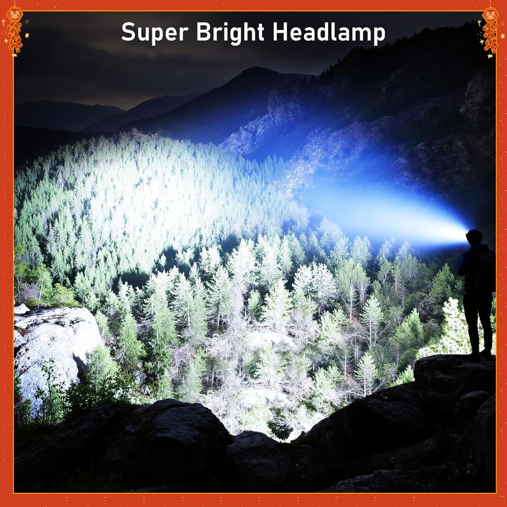 LEDRechargeable 2000L Ultra-Bright Adjustable Headlamp with Motion Sensor-2-Pack