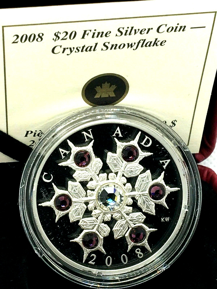 2008 CANADA SILVER 20 DOLLARS SNOWFLAKE AMETHYST