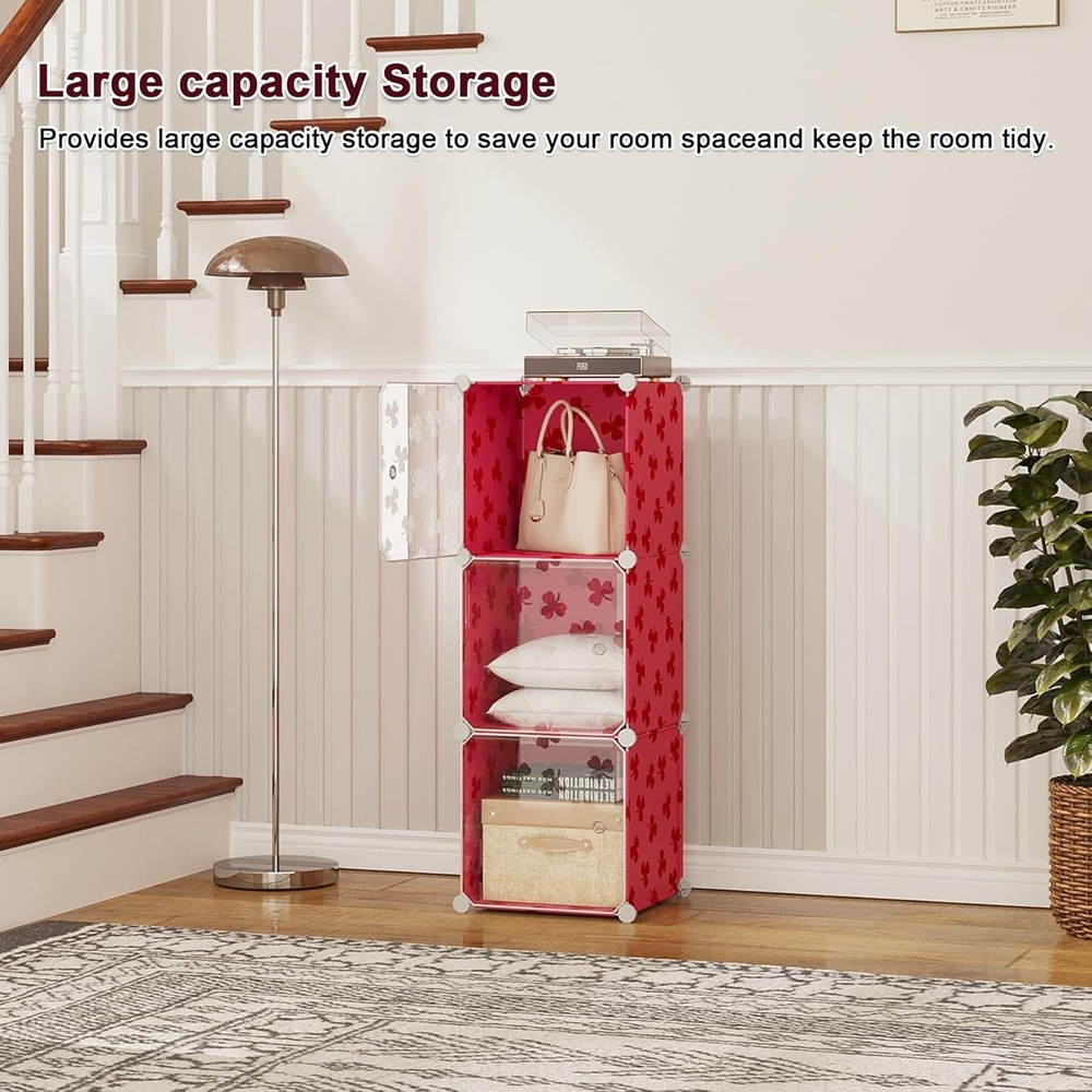 Cube Storage Organizer W/ Doors 3-Cube Shelves DIY Plastic Modular Bookshelf