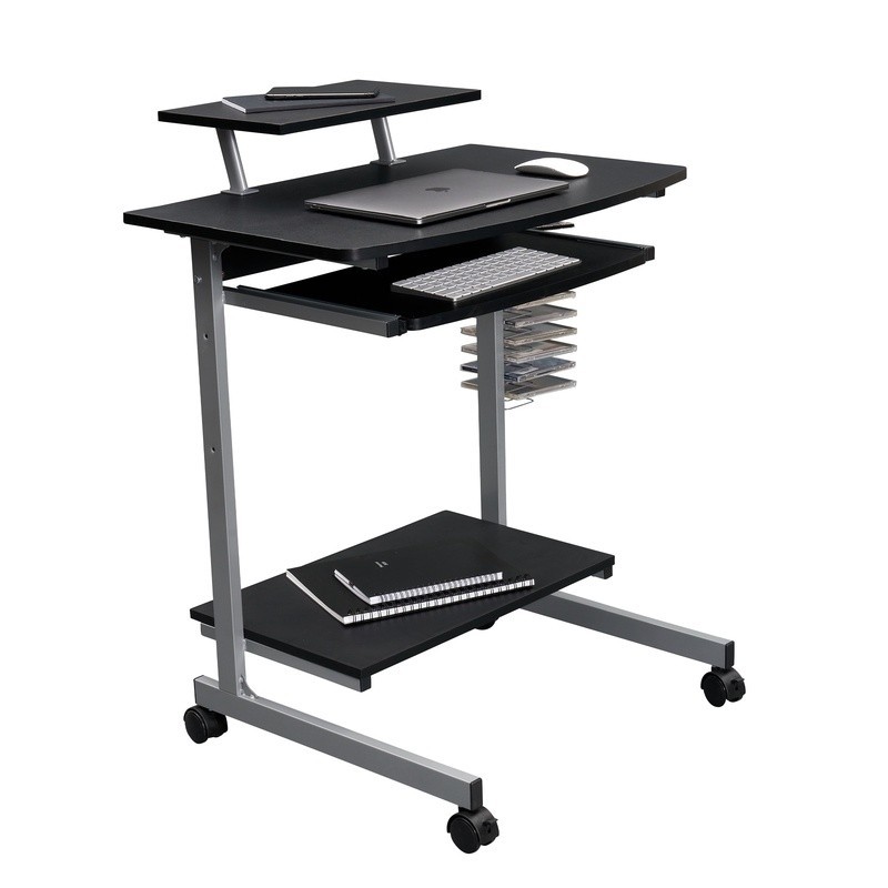 Mobile Workstation Compact Rolling Computer Cart Adjustable Shelf Keyboard Tray