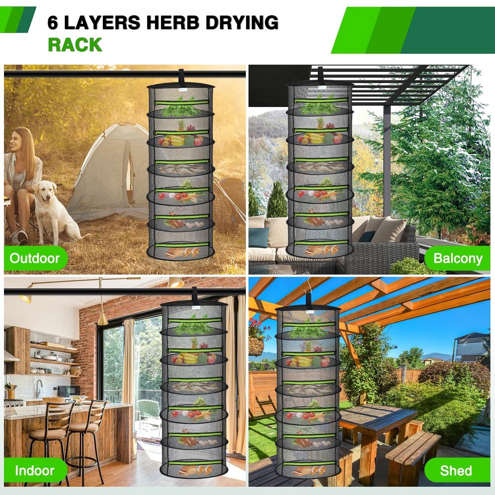 6 Layer Herb Drying Rack Hanging Mesh Net Foldable Plant Drying Racks 24" w G...
