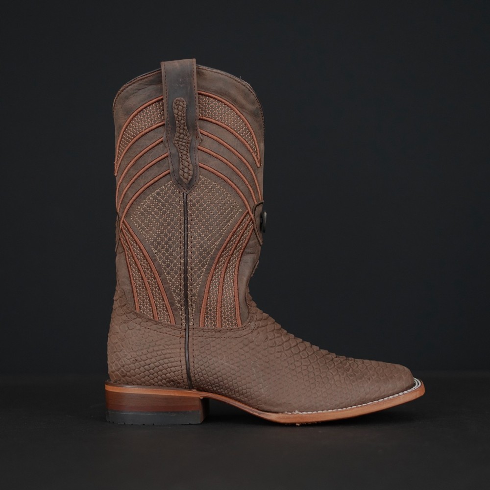 Men's Rodeo Python Print Western Boots by Rancho Botas with Square Toe