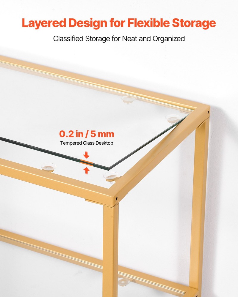 [New]3-Tier Glass Console Table,Modern Rectangle Sofa Side Table w/Tempered Glas