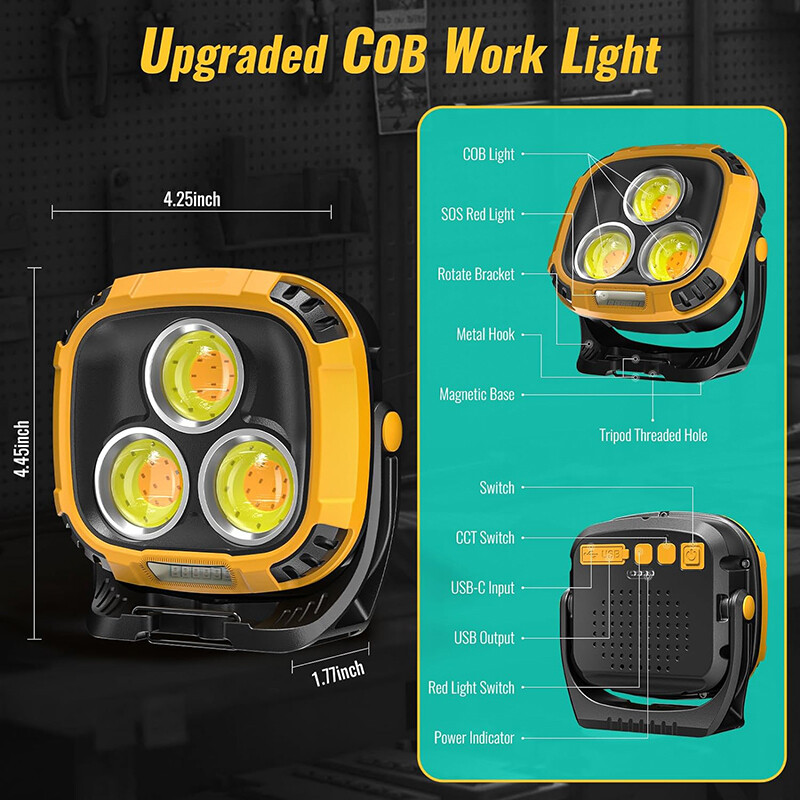 3300 Lumen USB Rechargeable LED Work Light Magnetic Super Bright Worklight