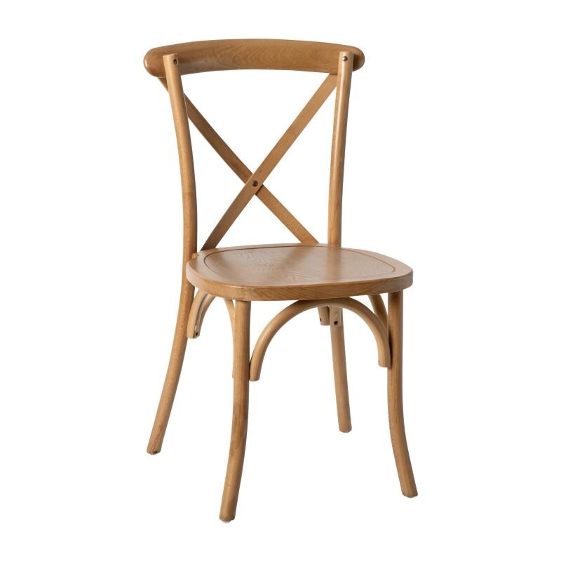 Bistro Style Cross Back Light Brown Wood Stackable Restaurant Dining Chair