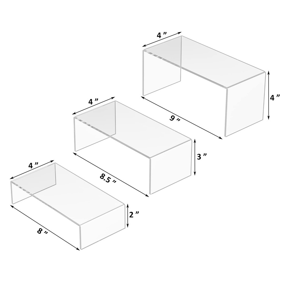 Clear Riser Shelf 3pcs, Desktop Rectangular Acrylic Display Shelves Organizer...