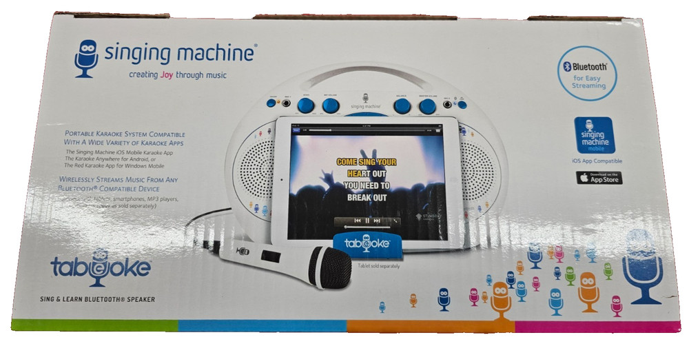 THE SINGING MACHINE TABEOKE PORTABLE BLUETOOTH KARAOKE SYSTEM, WHITE New