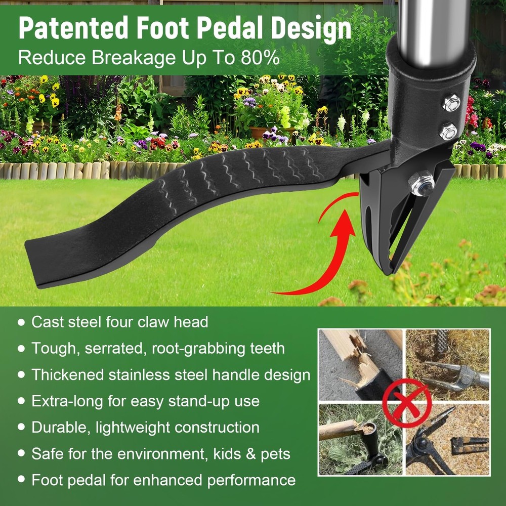 GOXAWEE Weed Puller Tool, 4-Claw Stand Up Weeder with Adjustable 46” Handl