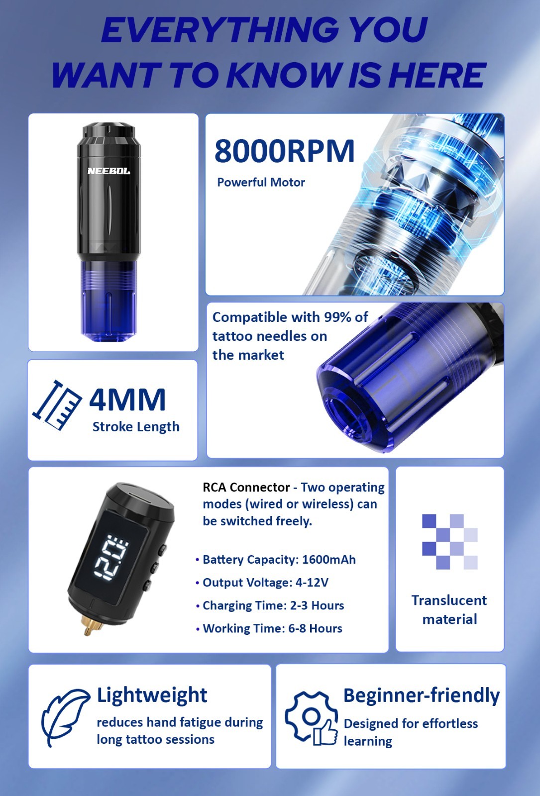 Wireless Tattoo Kit Complete for Beginners Pen Machine with Power Supply Needles