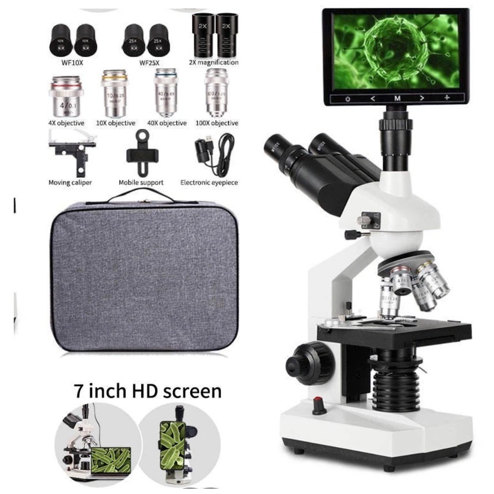 40 X -2500 X Trinocular LED Lab Compound Microscope with Double Layerwith 7-inch